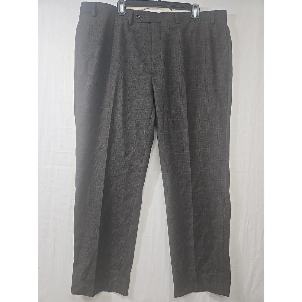 Lauren Ralph Lauren Dress Pants Men 42X29 Brown Windowpane Flat Front Wool Blend